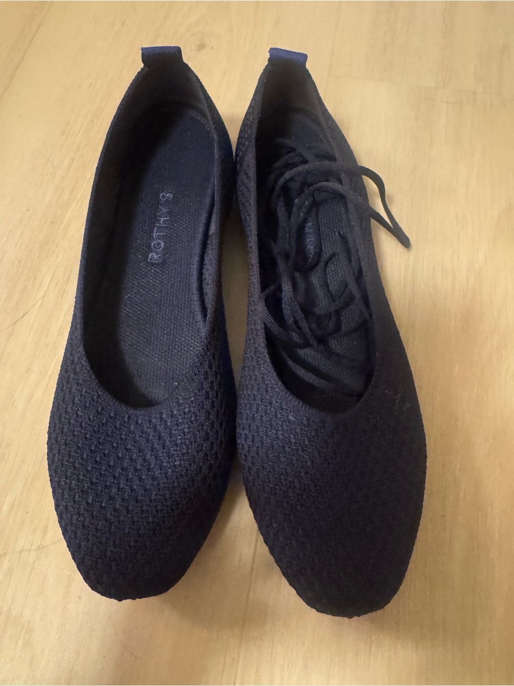 Rothy’s Navy Lace Up Ballet Flats Size 9.5 Knit Wrap Tie Shoes